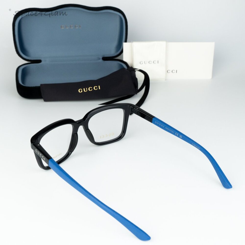 BRAND NEW Gucci GG1738O 004 Black Blue Demo Unisex Square Eyeglasses GG 1738O